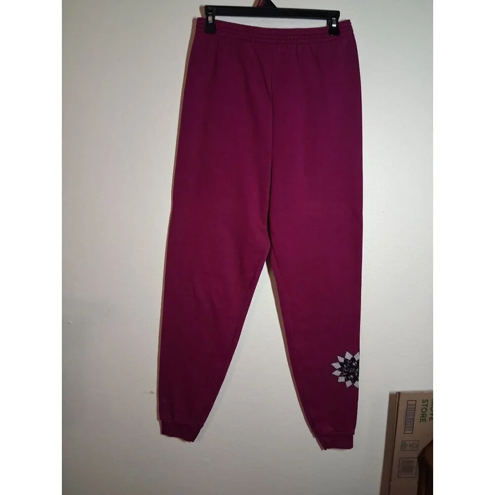 Tultex Magenta Sweatshirt and Joggers Set with Patchwork Flower Accents